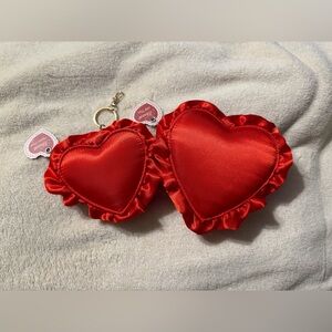Ruffled Heart Shape Storage Case and Mini Heart Quilted Pouch Keychain